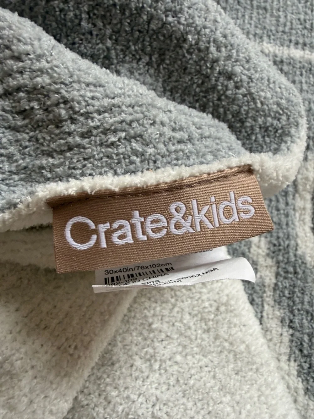 Crate & Barrel Crate & Kids Reversible Chenille Elephant Baby Blanket Blue Gray